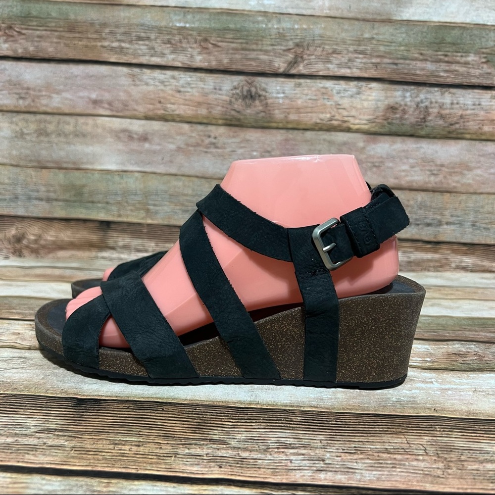 Teva Black Strappy Wedge Sandals